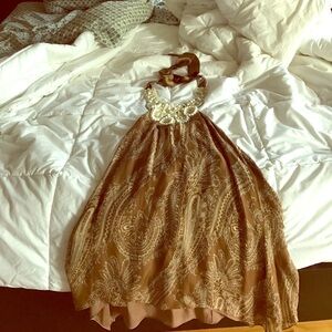 Haute Hippie Brown Paisley Halter Mini with Beaded Collar
